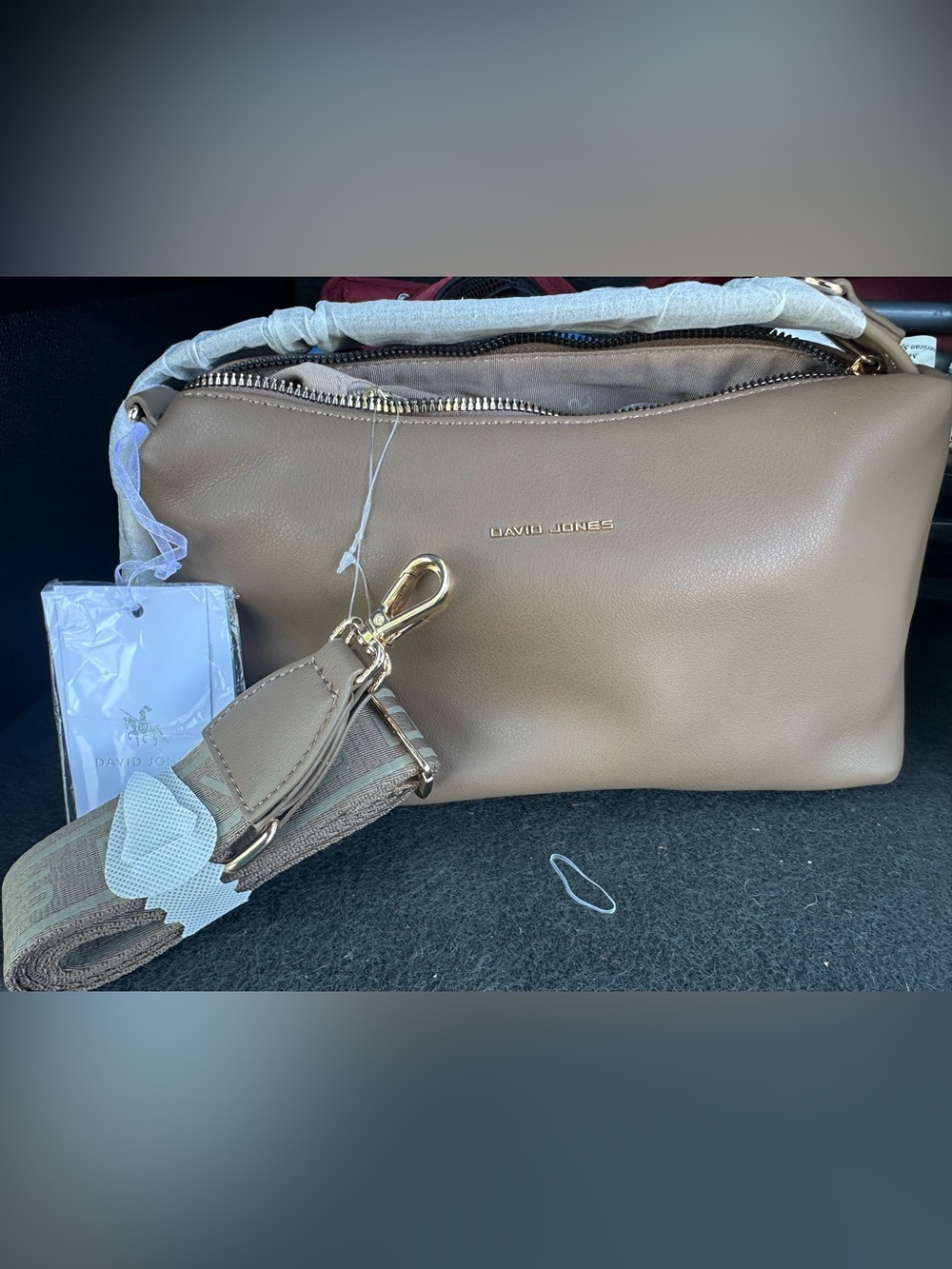 DAVID JONES Taupe Leather Crossbody Bag